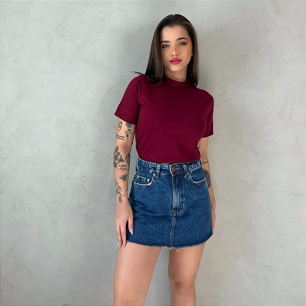 T-SHIRT GOLA ALTA LISA - BORDO