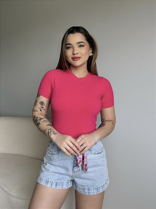 T-SHIRT CANELADA - ROSA PINK