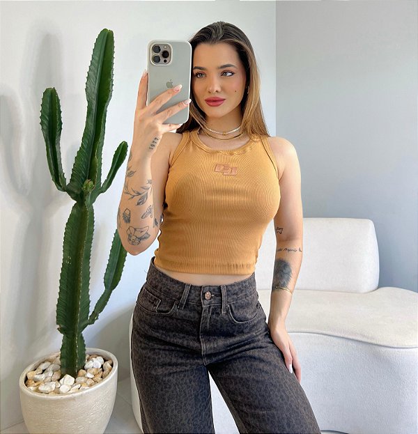 CROPPED RIBANA COLCCI LOGO - DOCE DE LEITE