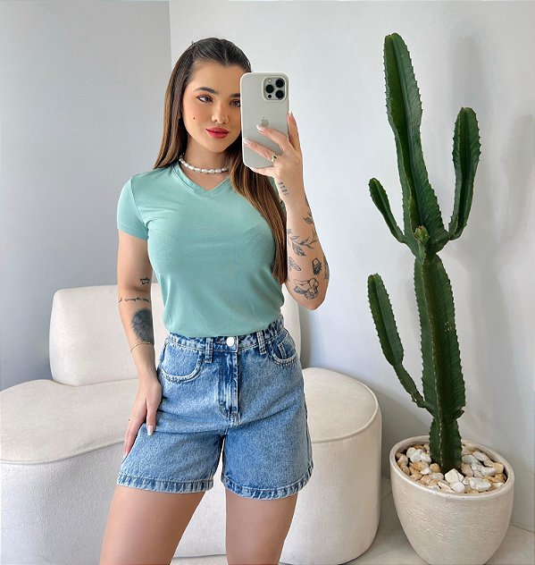 T-SHIRT GOLA V VISCOLYCRA - VERDE OLIVA