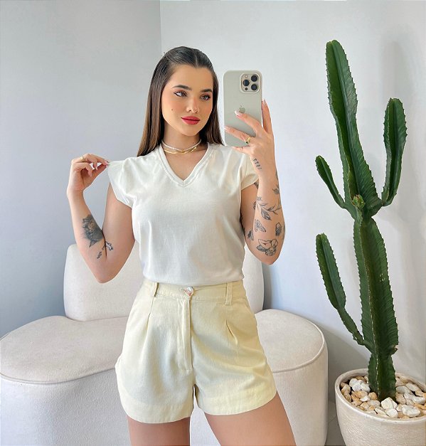 T-SHIRT MUSCLE TEE GOLA V - BEGE NATURAL