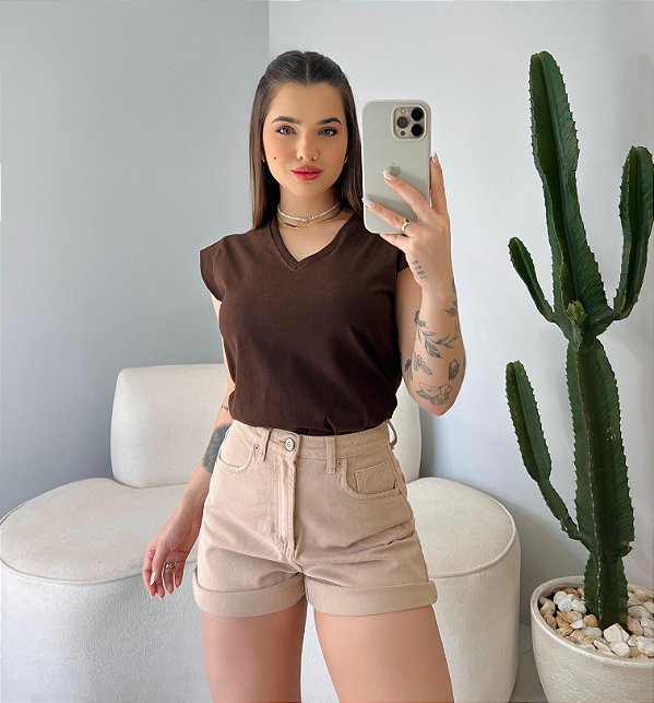 T-SHIRT MUSCLE TEE GOLA V - MARROM EXPRESSO