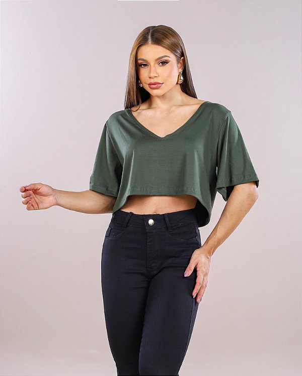 CROPPED GOLA V VISCOLYCRA - VERDE HUMANIDADE
