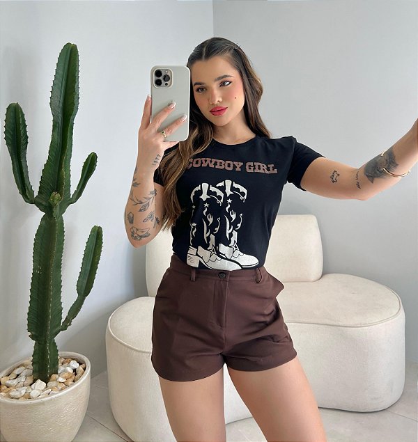 T-SHIRT COWTRY COWBOY GIRLS - PRETO