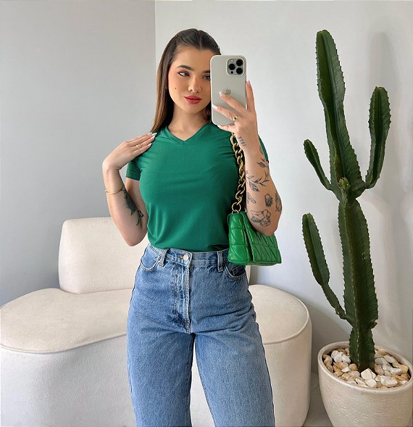 T-SHIRT GOLA V VISCOLYCRA - VERDE BANDEIRA