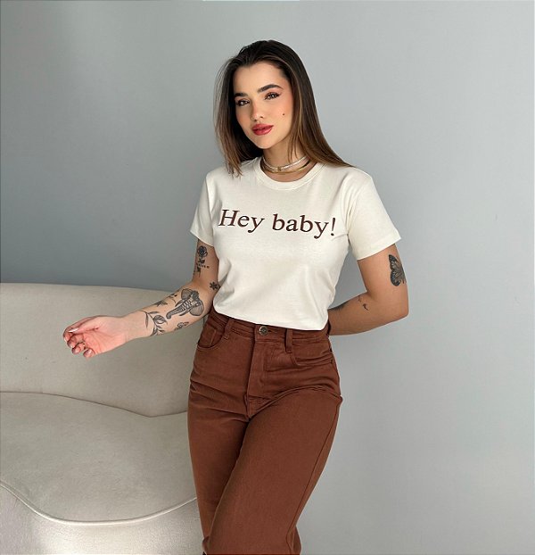 T-SHIRT HEY BABY - BEGE NATURAL