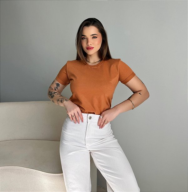 T-SHIRT MANGA DOBRADA - BEGE SEPIA