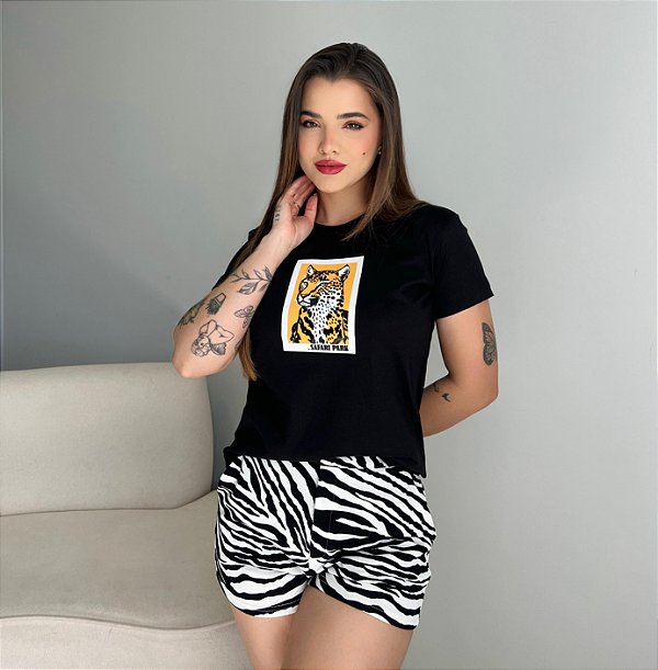 T-SHIRT ONÇA SAFARI PARK - PRETO