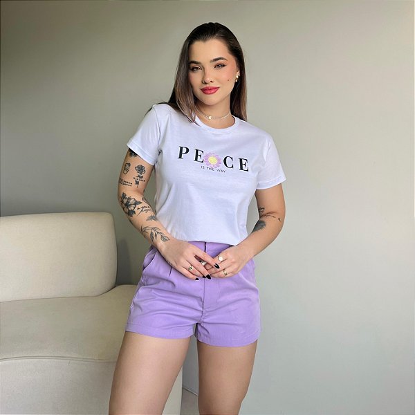 T-SHIRT PEACE C/APLICAÇÃO - BRANCO