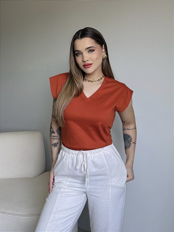 T-SHIRT MUSCLE TEE GOLA V - TERRACOTA