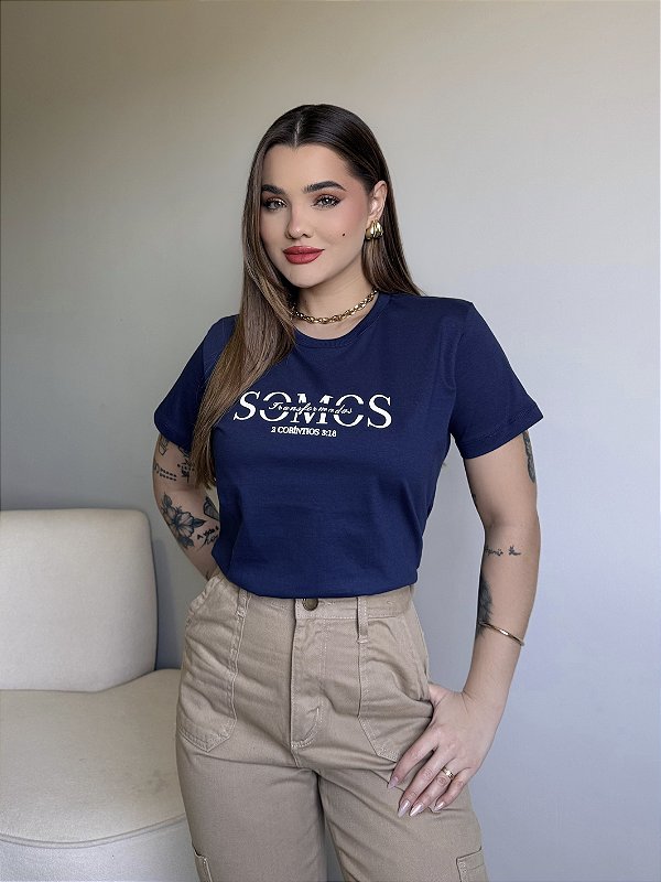 T-SHIRT SOMOS TRANSFORMADOS - AZUL MARINHO