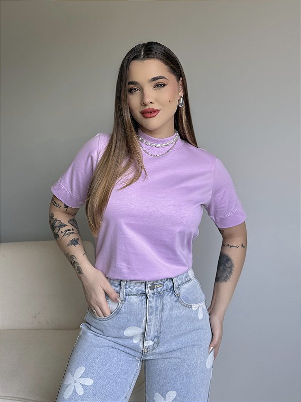 T-SHIRT GOLA ALTA LISA - ROXO POESIA