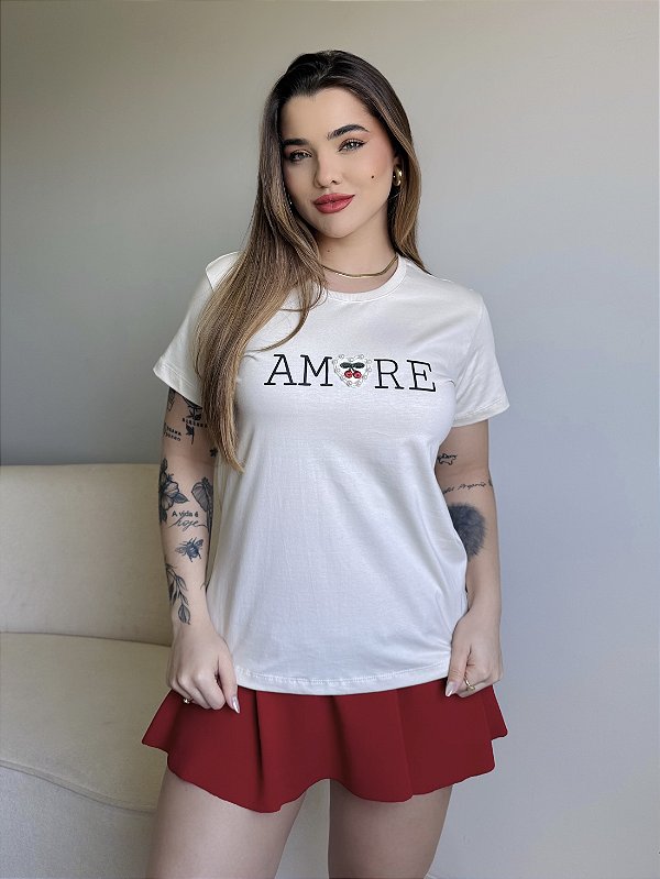 T-SHIRT AMORE C/APLICAÇÃO - BEGE NATURAL