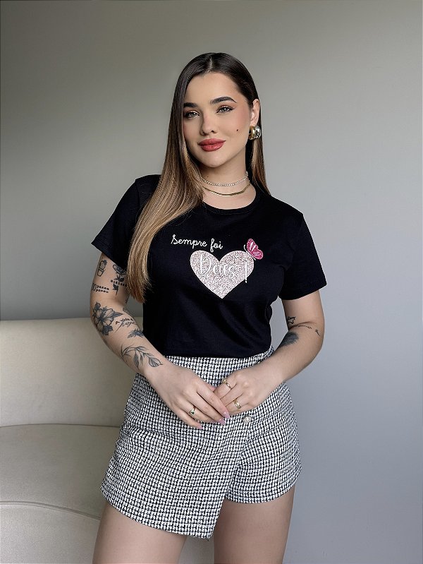 T-SHIRT SEMPRE FOI DEUS (BORDADA) - PRETO