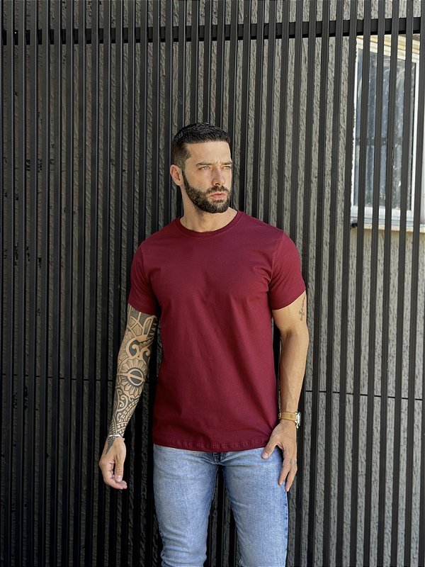 CAMISETA MASCULINA LISA - BORDO