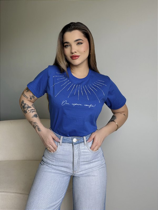 T-SHIRT ORE ESPERE CONFIE C/STRASS - AZUL BIC
