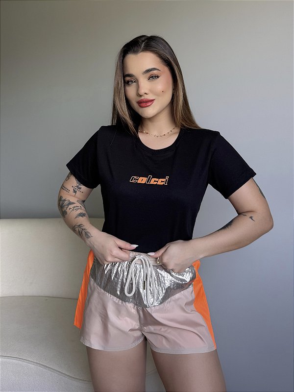 T-SHIRT COLCCI RELEVO (LARANJA) - PRETO