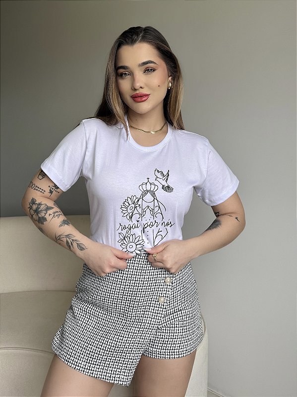 T-SHIRT NOSSA SENHORA ROGAI POR NÓS - BRANCO