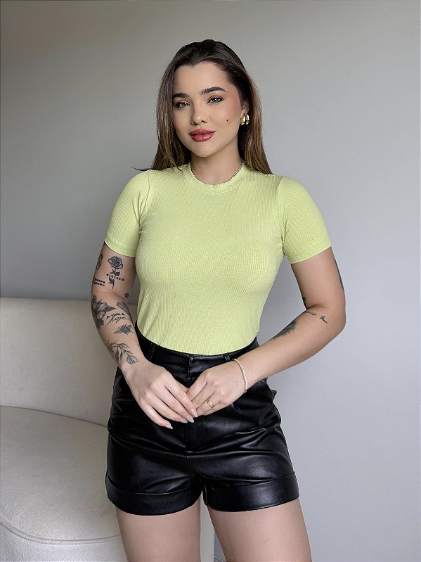 T-SHIRT CANELADA - VERDE CREAM