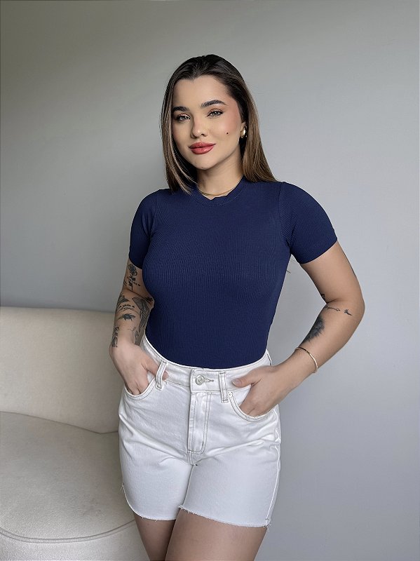 T-SHIRT CANELADA - AZUL MARINHO