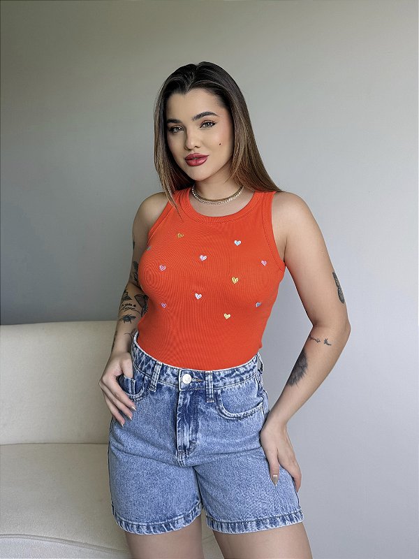 REGATA (BORDADA) CORAÇÃOZINHO - LARANJA