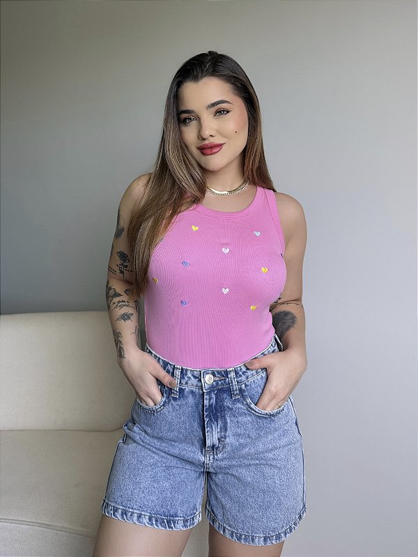 REGATA (BORDADA) CORAÇÃOZINHO - ROSA BABALOO