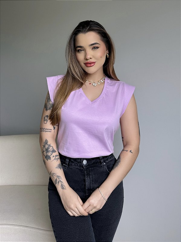 T-SHIRT MUSCLE TEE GOLA V - ROXO POESIA