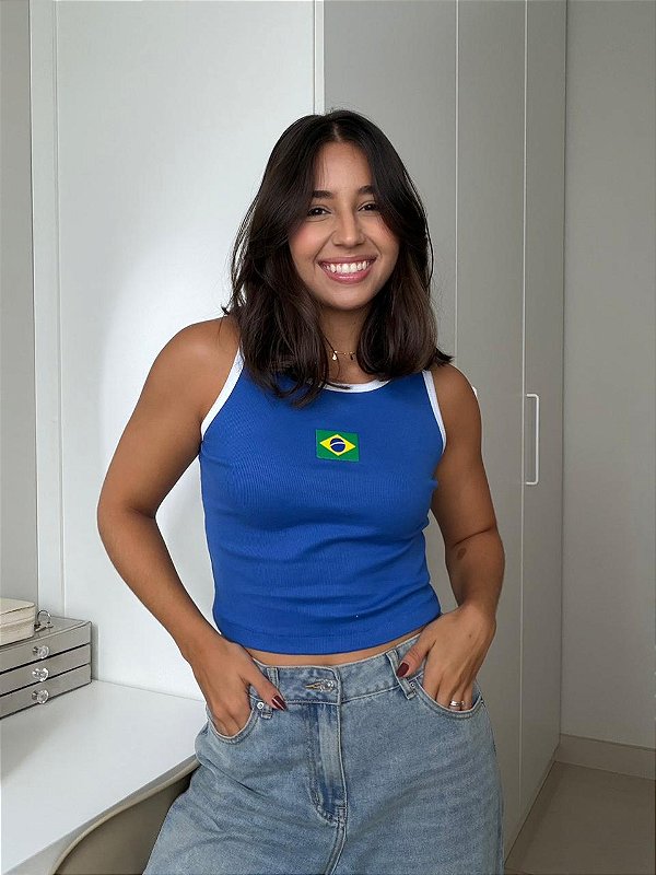 CROPPED RIBANA BICOLOR BRASIL - AZUL BIC
