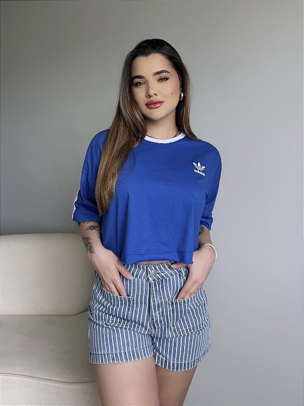 CROPPED OVERSIZED ADIDAS LISTRAS - AZUL BIC