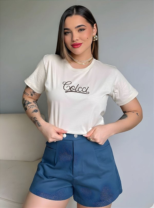 T-SHIRT COLCCI C/GLITTER - BEGE NATURAL