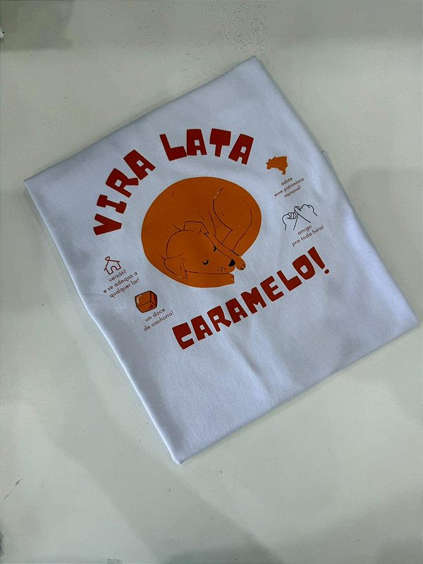 T-SHIRT DTF VIRA LATA CARAMELO - BRANCO