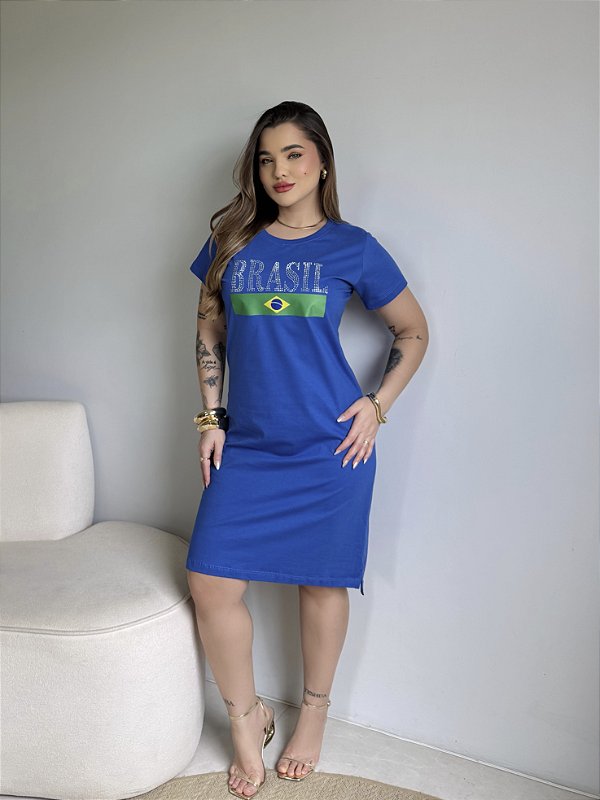 VESTIDO DRESS DTF BRASIL BANDEIRA PRATA - AZUL BIC