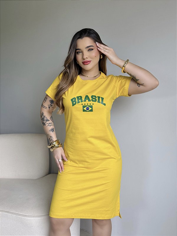 VESTIDO DRESS DTF BRASIL 5 ESTRELAS VERDE - AMARELO