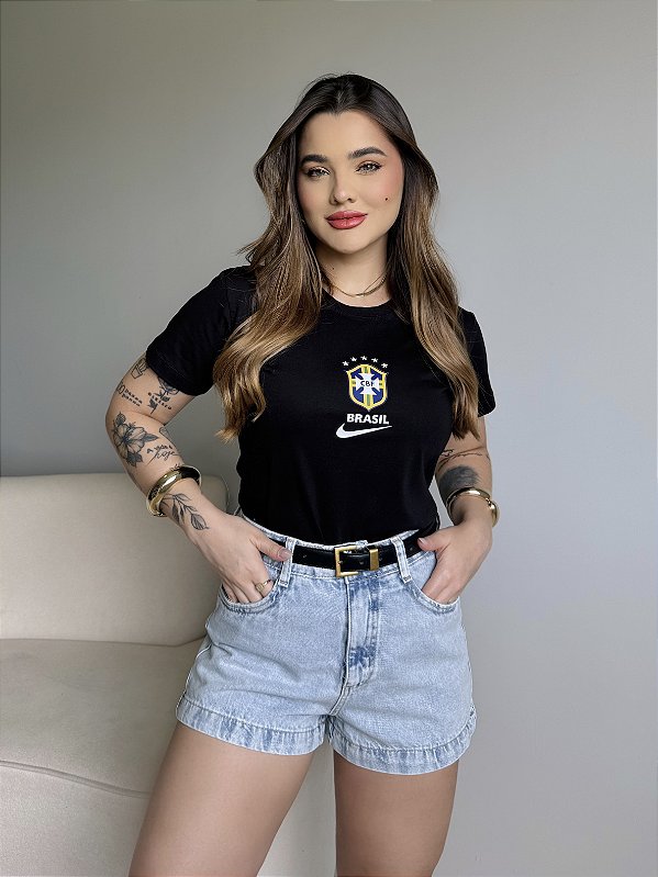 T-SHIRT DTF BRASIL ESCUDO BRANCO - PRETO