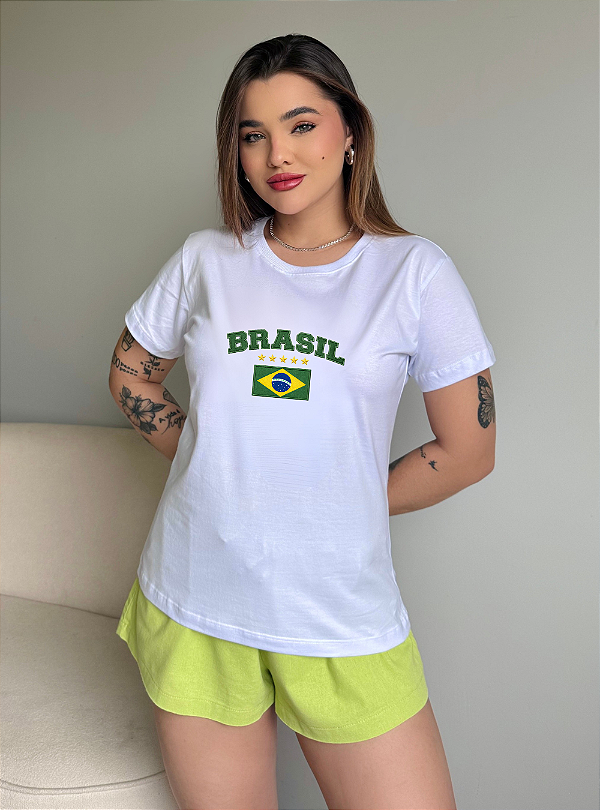 T-SHIRT DTF BRASIL 5 ESTRELAS - BRANCO