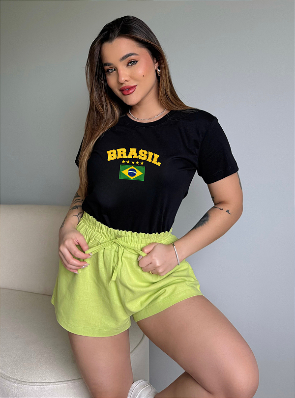 T-SHIRT DTF BRASIL 5 ESTRELAS - PRETO