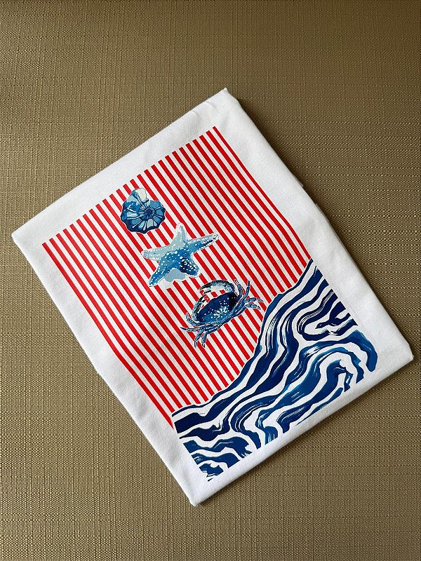 T-SHIRT DTF CONCHA,ESTRELA E CARANGUEIJO - BRANCO