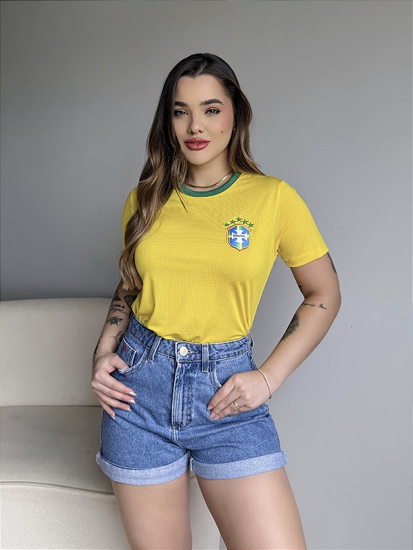 T-SHIRT DRY FIT BRASIL (BORDADO) - AMARELO