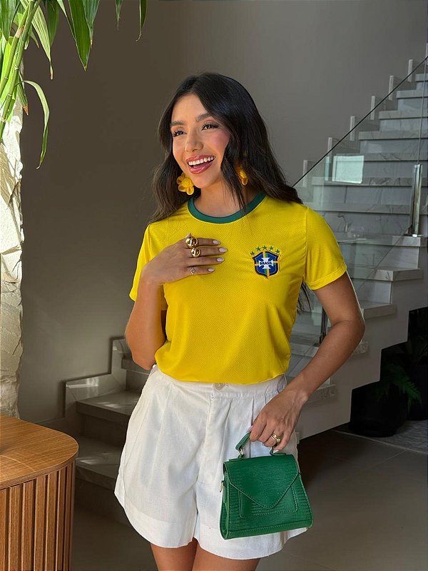 T-SHIRT DRY FIT BRASIL (BORDADO) - AMARELO