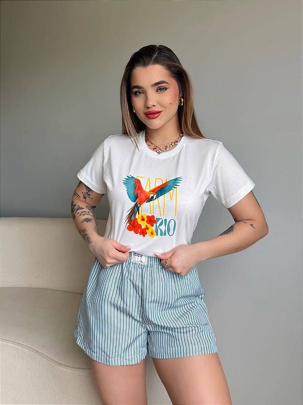 T-SHIRT DTF ARARA FLORES FARM RIO - OFF WHITE