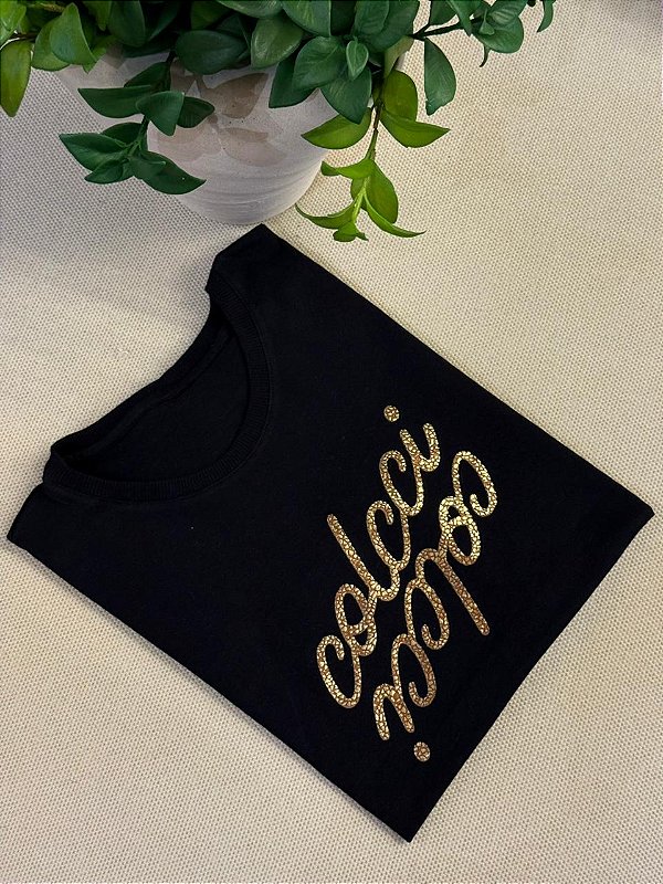 T-SHIRT COLCCI C/FOIL DOURADO - PRETO