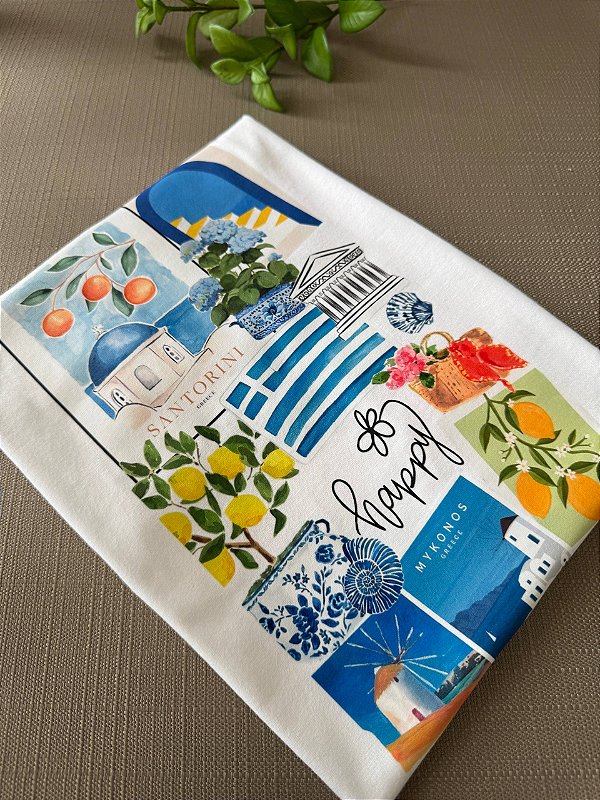 T-SHIRT DTF HAPPY CARTÃO POSTAL - OFF WHITE