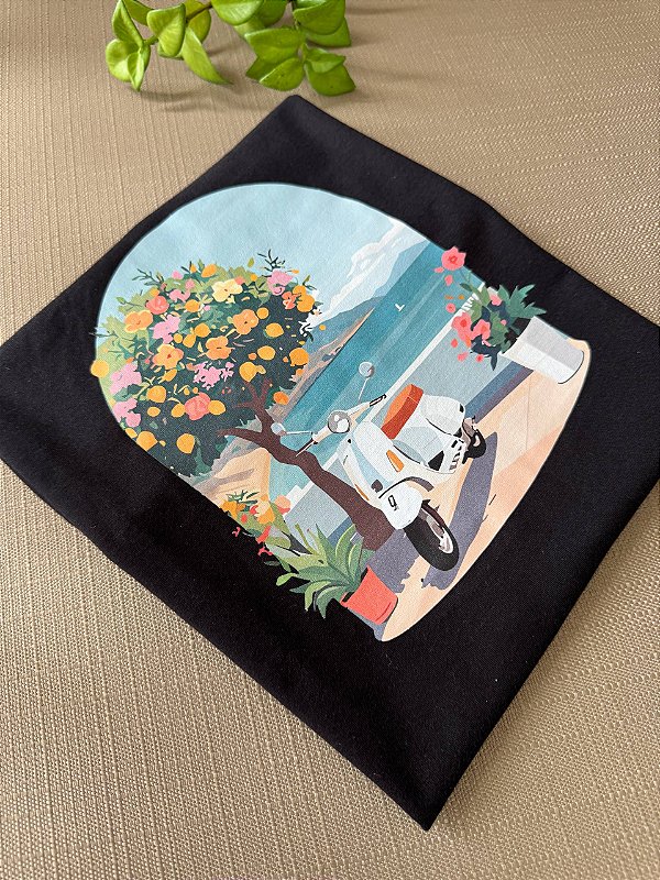 T-SHIRT DTF SCOOTER PAISAGEM - PRETO