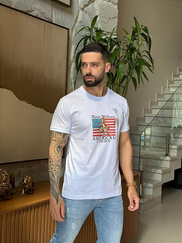 CAMISETA MASCULINA DTF RODEO WILDWEST - BRANCO