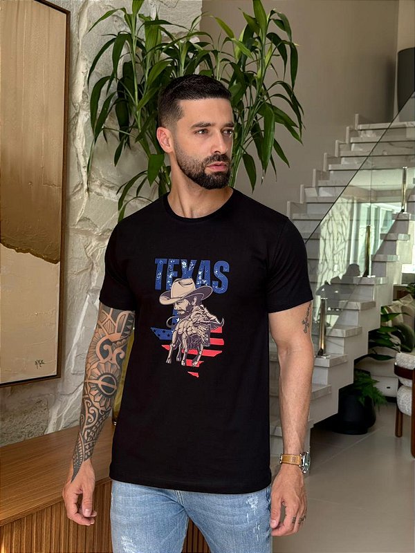 CAMISETA MASCULINA DTF TEXAS EUA - PRETO