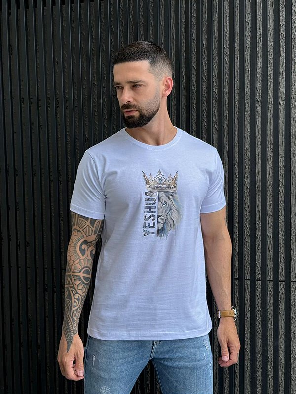 CAMISETA MASCULINA DTF  LEÃO YESHUA  - BRANCO