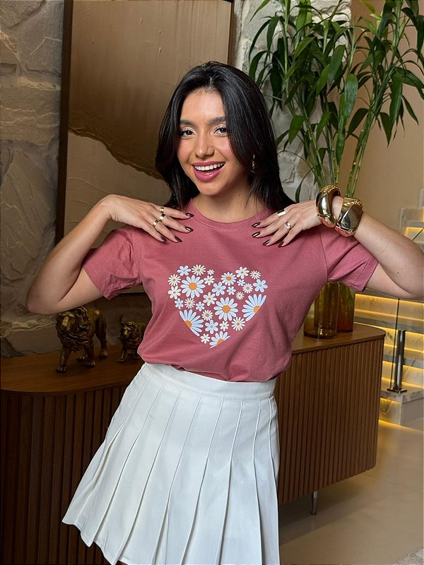 T-SHIRT DTF CORAÇÃO FLORAL - MALVA