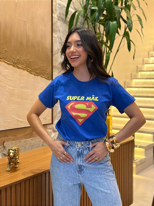 T-SHIRT DTF SUPER MÃE - AZUL BIC