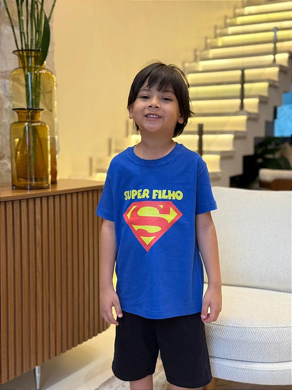 T-SHIRT INFANTIL DTF SUPER FILHO - AZUL BIC
