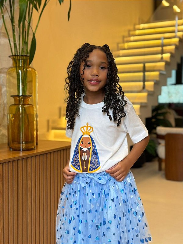T-SHIRT INFANTIL DTF NOSSA SENHORA APARECIDA CARTOON - OFF WHITE